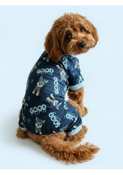 Goodpaws Lacivert Penye Köpek Tulumu Desenli Köpek Pijaması Küçük Irklar İçin
