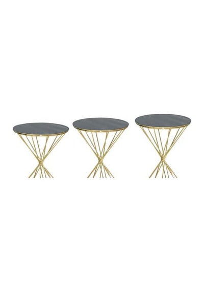 Zigon Sehpa BRC RİVOLİ Model 3'lü 1050 Siyah Cam tabla Gold Parlak Pirinç Ayak El Yapım