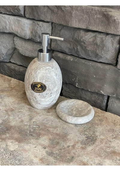 Silver Traverten Oval Model Sıvı Sabunluk Ve Katı Sabunluklu 2 Li Set Beyaz