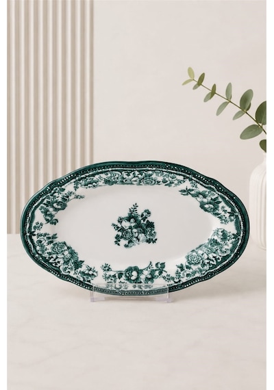 Porser Porselen Velour Green Fulya Kayık Tabak 22cm 2 Parça Çok Renkli