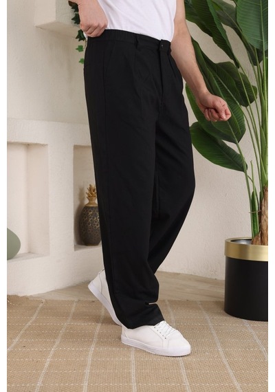 Etiler Collection Erkek Beli Lastikli Pileli Baggy Pantolon Siyah