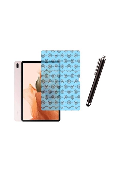 Samsung Galaxy Tab S7 Fe T737 Uyumlu Şeffaf Kılıf Cam Kalem Set Arka Kapak