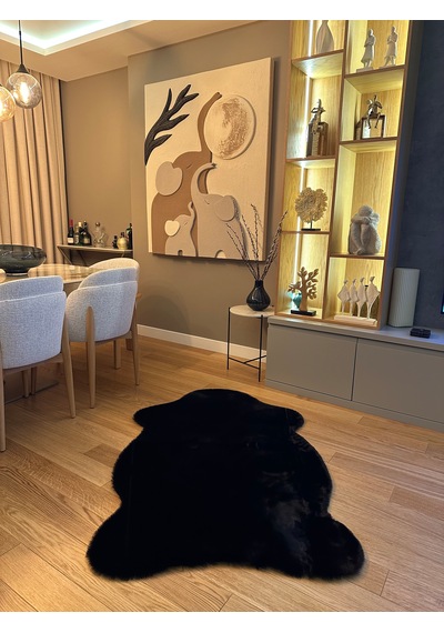Ultra Soft Siyah Yumuşak Dokulu Peluş Halı Tek Kafa Post