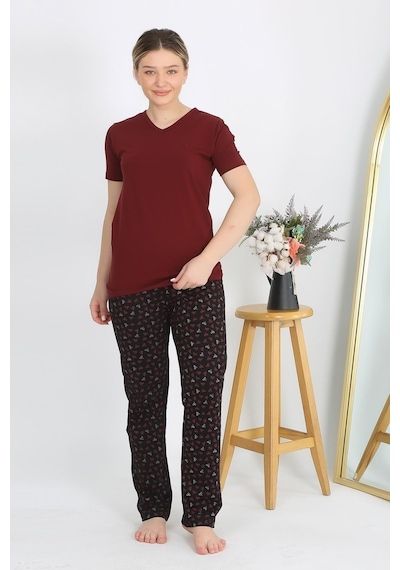 Akbeniz Kadın Kısa Kol Pamuk Penye Pijama Takım Bordo 4214-bordo Bordo