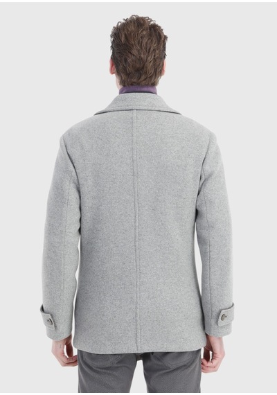 Ramsey Gri Slim Fit Kruvaze Yaka Örme Palto