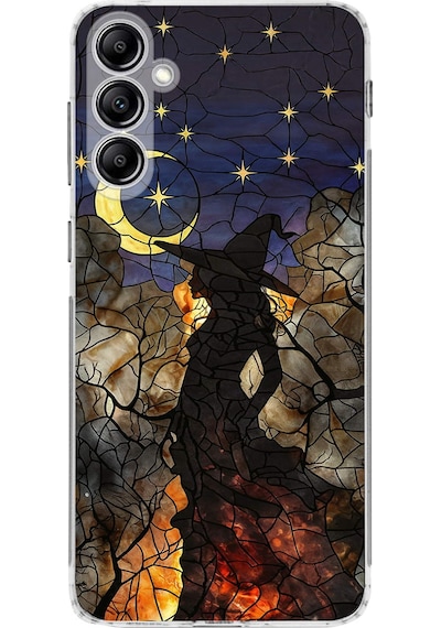 Printify Samsung Galaxy A14 İle Uyumlu Vitray Cadı Saati Tasarımlı Şeffaf Silikon Kılıf Şeffaf