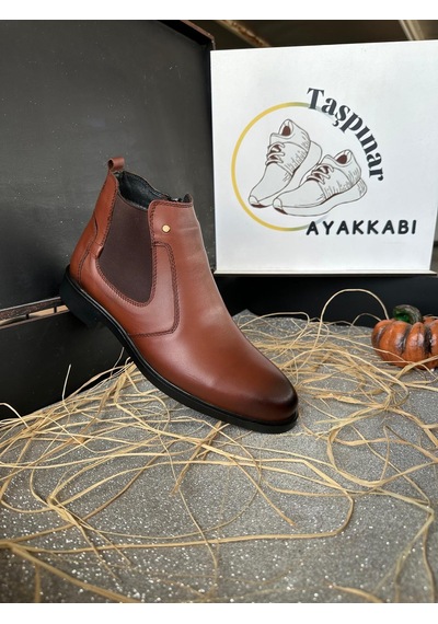 Taşpınar Üçlü %100 Hakiki Deri Erkek Günlük Kışlık Rahat Klasik Fermuarlı Bot 39-44 Taba