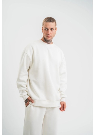 Uzun Kol Bisiklet Yaka Basic Sweatshirt - Beyaz -