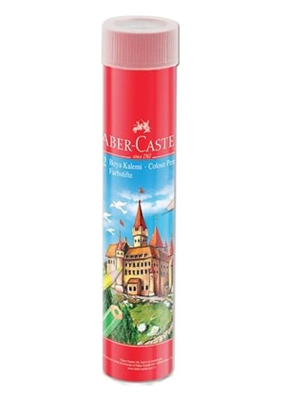 Faber-castell Kuru Boya Kalemi, Kırmızı Metal Tüp Kutu, 12 Renk, Tam Boy, Kalemtıraş Hediyeli, Yumuşak Mineli, K Genel