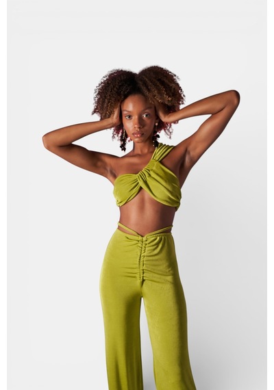 Holly Lolly Omuz Detaylı Beatrice Crop Yeşil YEŞİL