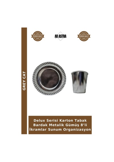 Delux Serisi Karton Tabak Bardak Metalik Gümüş 8 Li İkramlar Sunum Organizasyon Çok Renkli