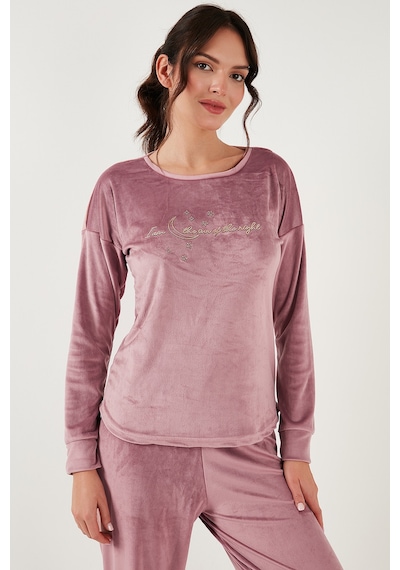 Lela Regular Fit Yumuşak Dokulu Kadife Bayan Pijama Takımı 6094200W4 Pudra