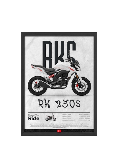 Rks Rk 250s Siyah Ahşap Çerçeveli Poster, Dekoratif Motosiklet Duvar Tablosu