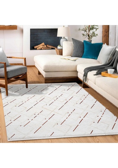 Bespoky Royal Geometrik Modern Salon Halısı Makine Dokuma Krem - Ekru