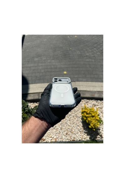 Metal Kamera Standlı Sert Mavi Şeffaf Kılıf Beyaz - 924133460 Beyaz