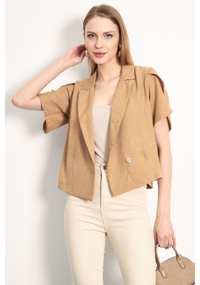 Armonika Kadın Camel Kolu Yırtmaç Detaylı Crop Kısa Kol Ceket Arm-24y001048