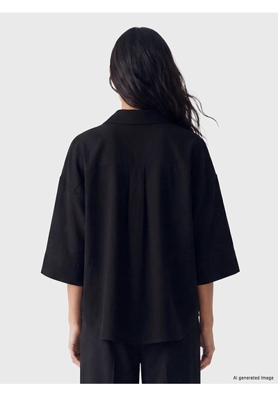 Lcw Vision Siyah Oversize Poplin Kadın Gömlek