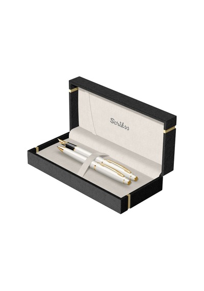 Scrikss Isminize Özel 35 Beyaz Altın Tükenmez+Dolma Kalem Set