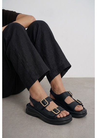 Giamgia Store Kadın Siyah İki Bantlı Kalın Taban Rahat Günlük Sandalet-2357