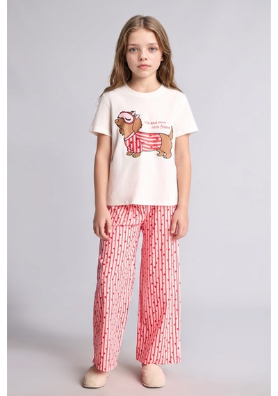 Defacto Baskılı Ve Çizgili Regular Fit 2li Pijama Takımı Kız Çocuk H5510a826wner103 Ekru-er103