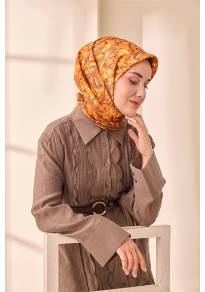 Silk Home Twill İpek Eşarp 11478-30 Kiremit, Füme, Tarçın, Yeşil Gri, Sarı