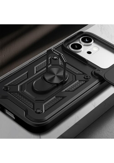 Tecno Pova Curve 2 İle Uyumlu Phoenixshield Sürgülü Sistem Kamera Korumalı Kapak Tam Koruma Manyetik Vega Kapak Siyah