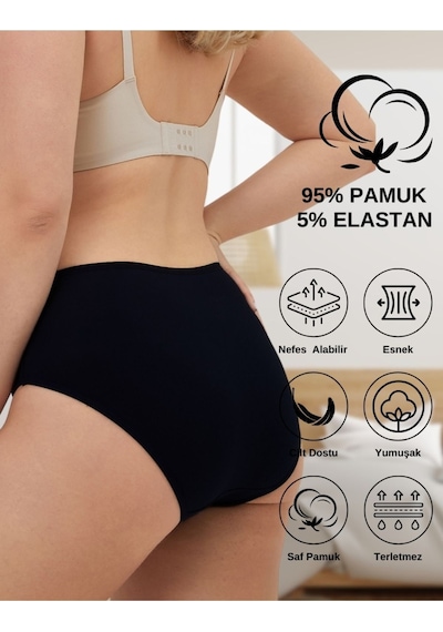 Alya Underwear  Kadın Pamuklu Bato Kesim Külot - 3 Adet Beyaz - 3'lü Paket Siyah
