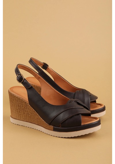 Gondol Hakiki Deri Dolgu Topuklu Günlük Sandalet Pkr.502 Kahverengi