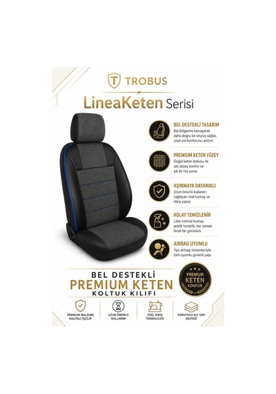 Renault Broadway 1990-2000 Uyumlu Lineaketen Serisi Ortopedik Füme Mavi Koltuk Kılıfı
