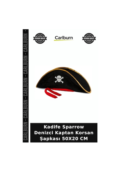 Özel Üretim Kostüm Yetişkin Boy Kadife Sparrow Denizci Kaptan Korsan Şapkası 50x20 Cm