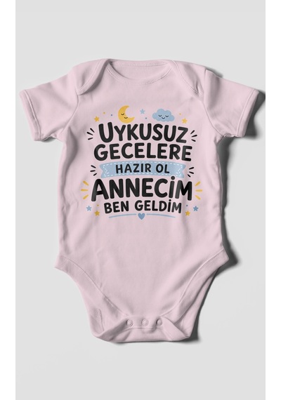 Morivokids Anneye Özel Kısa Kollu Bebek Body %100 Pamuk Bebe Pembe