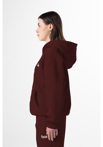 Flaw Nakışlı Zip Hoodie-28826 Bordo