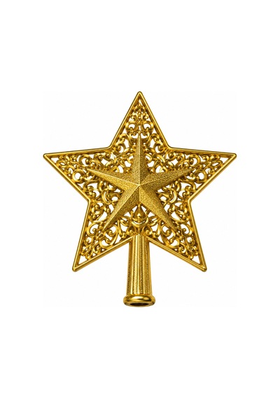 Gold Motifli Yıldız Çam Ağacı Tepeliği - Dekoratif Altın Renk Oymalı Yılbaşı Ağaç Tepe Süsü - 9080089507387 Diğer