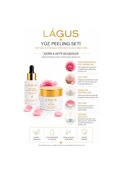 Lágus Yüz Peeling Seti Gül Tozlu Cilt Yenileyici ve Ölü Deri Arındırıcı Bakım Seti