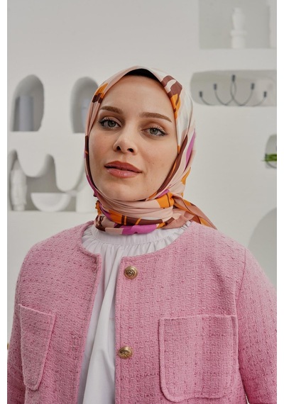 Afvente Yaprak Desen Kahverengi Soft Pamuk Eşarp