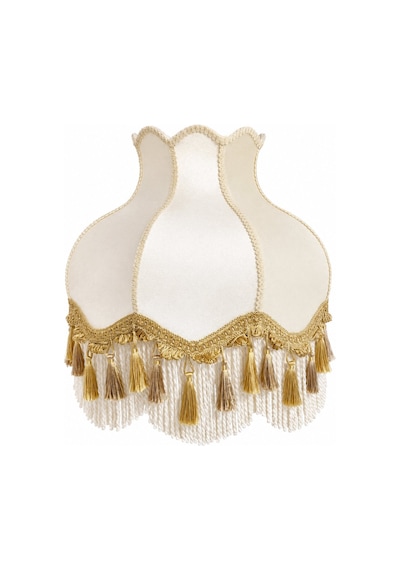 Beyaz Kadife Gold Saçaklı Başlık Gold Ahşap Ayaklı Lambader Vintage Model 170x50cm