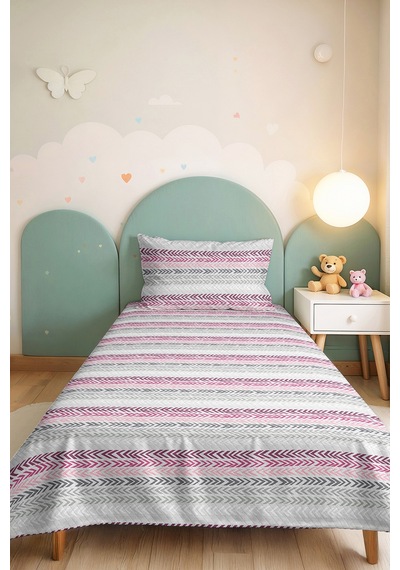 Nostaljik Geometrik Genç Odası Tek Kişilik Pike Takımı - Gri Zigzag 160x220 Cm Kapitone Yatak Örtüsü Dumanlı Kadife İzi