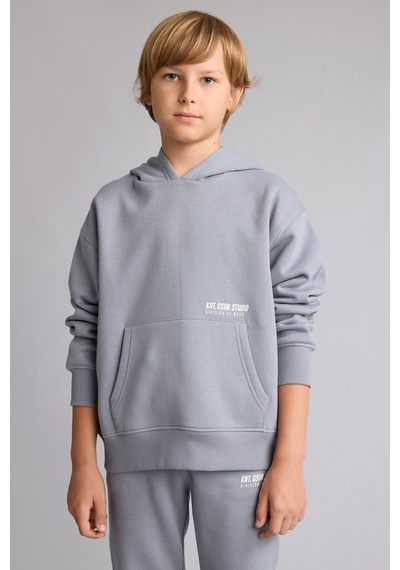Defacto Regular Fit Kapüşonlu Baskılı Kanguru Cepli Kalın Kumaş Sweatshirt Erkek Çocuk H9682a826wngr27 Gri-gr27