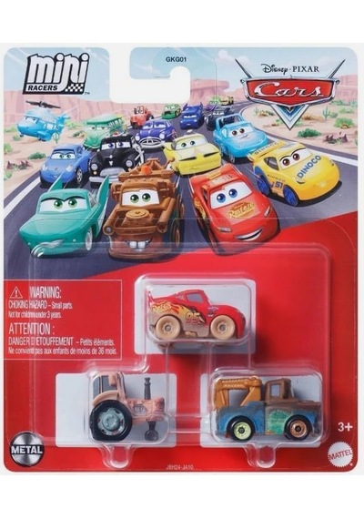 Disney Pixar Cars - Üçlü Mini Racers - Tractor & Muddy Lightning Mcqueen & Mater Çok Renkli