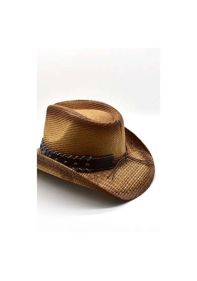 Deri Şeritli Boğa Figürlü Hasır Şapka Premium Classic Western Festival Beach Rave Hat - Standart Koyu Kahverengi