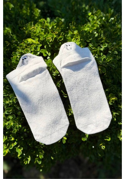 Lousocks Unisex Fil Burun Emoji Nakışlı Spor Patik Çorap Beyaz