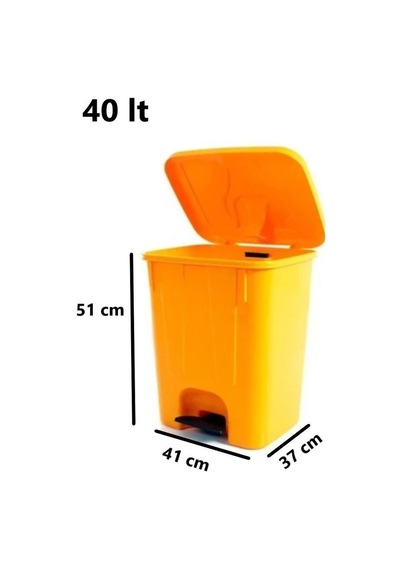 Omnipazar Sy-4255 40 Lt Köşeli Pedallı Plastik Çöp Kovası İç Kovasız Sarı