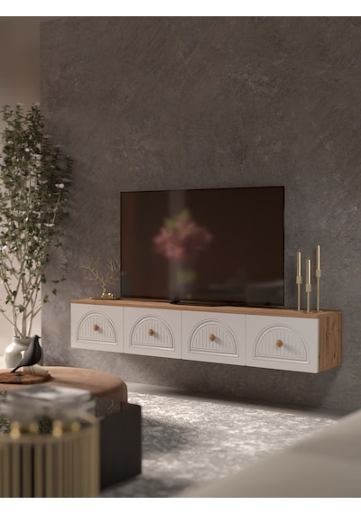 Bohem Şık 180 Cm 4 Kapaklı Mdf Kapak Duvar Tv Ünitesi Beyaz