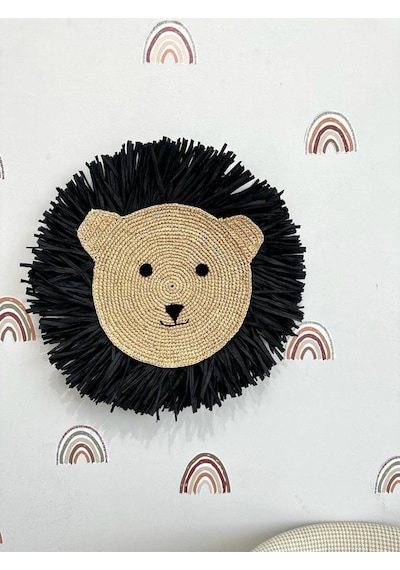 Bohem Siyah Saçaklı Çocuk Bebek Odası Rafya Ayı Duvar Süsü