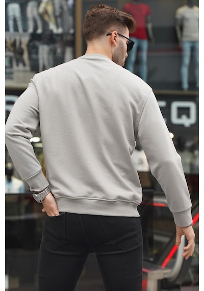 Madmext Boyalı Gri Baskılı Bisiklet Yaka Sweatshirt 6156-boyalı Gri Boyalı Gri