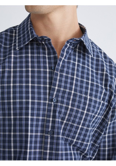 Lcwaıkıkı Classic Lacivert Regular Fit Uzun Kollu Ekose Poplin Erkek Gömlek
