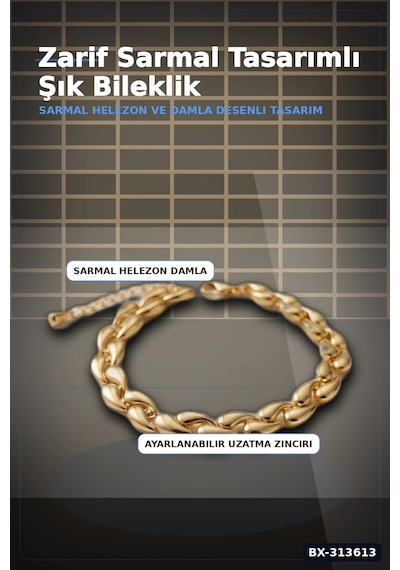 Bay Pirinç Sarmal Helezon Damla Desenli 18 Cm Kadın Bileklik - Tekli Paket Bx-313613 Najmaddin Standart