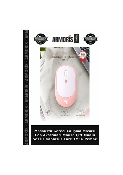 Masaüstü Gereci Çalışma Masası Cep Aksesuarı Mouse Çift Modlu Sessiz Kablosuz Fare Tm16 Pembe