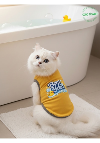 Sarı Beni Yıka Baskılı Kedi Ve Köpek Kıyafeti Evcil Hayvan Tişörtü Elbisesi Medium/m/beden 2