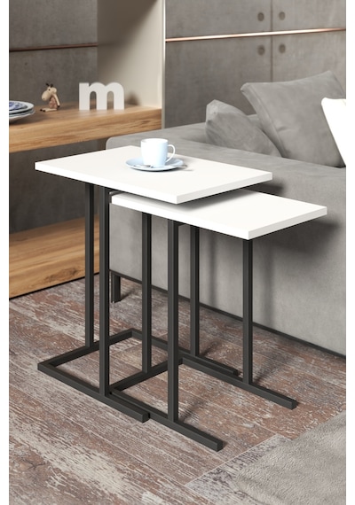 Retodesign 2 Li Beyaz Zigon Sehpa. Yan Sehpa 3100b